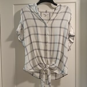 Current Air Lightweight Checked Short Sleeved Top Button Down With Tie EUC Med